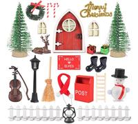 Set Completo di 28 Accessori per Porta del Gnomo, Miniatura Luminosa, Decorazione Natalizia Con Albero, Stivali, Renne per Porta delle Fate