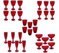 Set Completo di 30 Bicchieri calici Coppe fluit Rossi Acqua Vino flute Coppette per una tavola di Natale Effetto Diamante Eleganti per le Feste e Occasioni Speciali