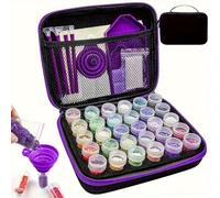 Set completo di 30 bottiglie di colore con base in schiuma, imbuto pieghevole, penna diamantata 3 in 1 e custodia per pittura con diamanti (30 tasche + attrezzi + bottiglia)