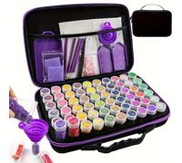Set completo di 30 bottiglie di colore con base in schiuma, imbuto pieghevole, penna diamantata 3 in 1 e custodia per pittura con diamanti (60 tasche + attrezzi + bottiglia)