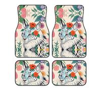 Set completo di 4 tappetini per auto, motivo tigre bianca, universali, protezione per tutte le condizioni atmosferiche, adatto per SUV, furgoni, berline, camion,