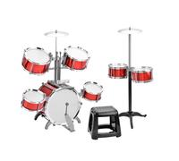Set completo di 7 batterie per adulti a grandezza naturale, con teste e piatti in ottone di alta qualità, kit completo di percussioni professionali con hardware cromato (rosso)