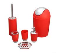 Set completo di accessori da bagno, 6 pezzi, con dispenser di sapone e portascopino per WC per uno spazio elegante e organizzato (rosso)