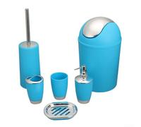 Set completo di accessori da bagno, 6 pezzi, con dispenser di sapone e portascopino per WC per uno spazio elegante e organizzato (blu)
