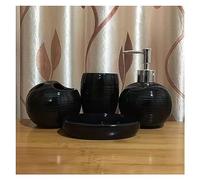 Set completo di accessori da bagno in ceramica nera da 5 pezzi, include dispenser for lozione di sapone, portasapone, portaspazzolino e tazza for collutorio in rilievo europeo2 forniture for il bagno