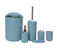 Set Completo di Accessori per il Bagno, Moderno ed Elegante - 6 pezzi, Con Dispenser Sapone, Portaspazzolino, Portasaponetta, Portascopino, Pattumiera, Tazza per Spazzolino da Denti,Light blue