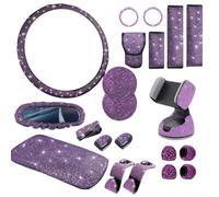 Set completo di accessori per interni auto, con coprivolante, supporto per cellulare, sottobicchiere con strass per aggiornamento del veicolo (viola)