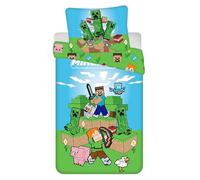 Minecraft - Set completo di biancheria da letto double-face, copripiumino 140 x 200 cm, federa 70 x 90 cm, con chiusura lampo, in 100% cotone Öko-Tex Standard 100 per ragazzi e ragazze.