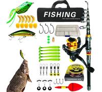 Set completo di canna da telescopica e mulinello - Set completo portatile con borsa, set di attrezzi da - per padre, marito, principianti, acqua salata, viaggi, campeggio all'aperto