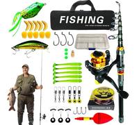 Set completo di canne da pesca e bobina, portatile, per acqua dolce e salata, viaggi, campeggio e attività all'aperto per principianti, adulti e