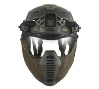 Set Completo di Casco Militare Airsoft Bump, Maschera Tattica Integrale in Rete D'acciaio, Costume da Cosplay di Halloween per Uomo, per Attrezzatura da Paintball Airsoft CQB All'aperto(OD)