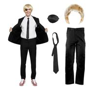 Set completo di costume da cacciatore del diavolo anime, giacca e pantaloni, parrucca bionda, benda per gli occhi e cravatta, ispirato a Saw Hero, per adulti, 5 pezzi, costume da uomo