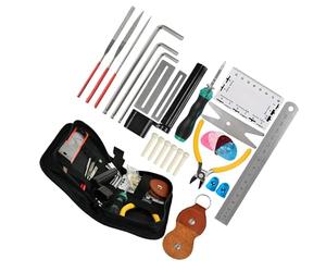 Set completo di manutenzione per strumenti a corda, 28 pezzi, con strumento essenziale per liutaio, chitarra, ukulele, riparazione e accordatura strumenti a corda