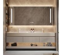 Set completo di mobili da bagno con specchio LED da 160 cm, mobiletto da bagno beige con lavandino, soluzione elegante e funzionale per riporre il bagno