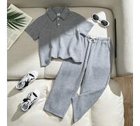 Set completo di Polo a manica corta con colletto a risvolto e pantaloni lunghi casual per ragazzino 6Y,7Y,4Y,5YColore unicoTessuto in maglia