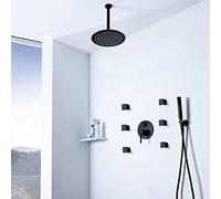 Set Completo di rubinetti per Doccia Neri Soffione Doccia a Pioggia da 10" Ad Alta Pressione 2 in 1 palmare e 6 sistemi di spruzzo per Il Corpo Soluzione Doccia montata a Parete/soffitto