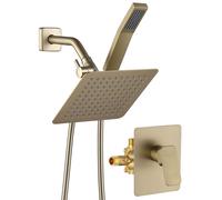 Set completo di rubinetto doccia interamente in metallo, sistema a doppio soffione quadrato con doccetta e soffione a pioggia, tubo flessibile de