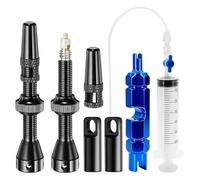 Set completo di valvole tubeless per bicicletta, con siringa sigillante da 60 ml, strumento valvola, 2 valvole Presta in acciaio inox e strumento di rimozione, valvola per bicicletta senza tubo per