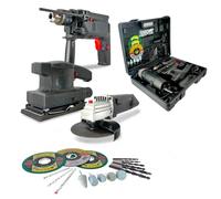 Set Completo Elettroutensili - Trapano Avvitatore 500W, Smerigliatrice 500W, Levigatrice 135W - Kit con Valigetta e 50 Accessori per Fai da Te e Bricolage