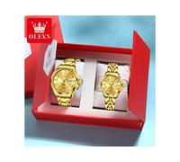(Set completo in oro) OLEVS 2910 Orologio da coppia al quarzo di lusso con diamanti, impermeabile e
