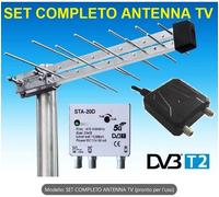 SET COMPLETO INSTALLAZIONE ANTENNA TV + AMPLIFICATORE PALO + ALIMENTATORE + CAVO