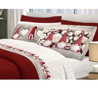 Set Completo Lenzuola In 100% Cotone Linea Pensieri Delicati Disegno Gnomi Rosso