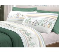 Set Completo Lenzuola in 100% Cotone Linea Pensieri Delicati Fantasia Gufi Piazza E Mezza Verde