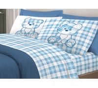 Set Completo Lenzuola In 100% Cotone Linea Pensieri Delicati Orsetto Tartan Prim