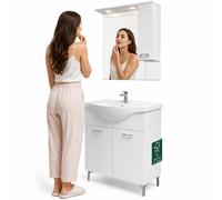 Set Completo Mobile da Bagno da Terra 85 cm con Due Ante Bianco Specchio e Acces