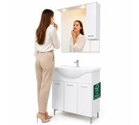 Set Completo Mobile da Bagno da Terra 85 cm Tre Ante Bianco Specchio e Accessori