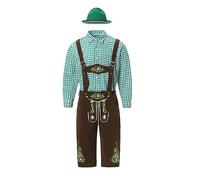 Set completo Oktoberfest ricamato Lederhosen con bretelle, camicia e cappello - Autentico vestito bavarese da uomo per festival della birra, addio al celibato e feste di Halloween, Verde, L