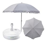 Set completo ombrellone + supporto per ombrellone da giardino, materiale: poliestere/acciaio/polipropilene, colore grigio, grande, diametro 240 cm, altezza 230 cm, supporto rotondo, colore bianco