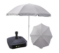 Set completo ombrellone + supporto per ombrellone da giardino, materiale: poliestere/acciaio/polipropilene, colore grigio, grande, diametro 240 cm, altezza 230 cm, base quadrata, colore antracite
