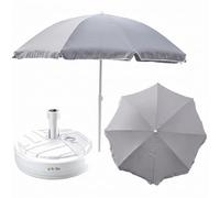 Set completo ombrellone + supporto per ombrellone da giardino, materiale: poliestere/acciaio/polipropilene, colore grigio, grande, diametro 240 cm, altezza 230 cm, supporto rotondo, colore bianco