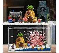 Set completo per acquario con decorazione a forma di casa di ananas di Spongebob, comprensivo di statuina, rifugio e altri elementi decorativi per acquario 6 pezzi,9 pezzi/set 2,3 pezzi,13 pezzi/set 3