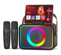 Set completo per karaoke con 2 microfoni, box karaoke portatile e altoparlante Bluetooth, ideale per feste in casa, in chiesa e per picnic.