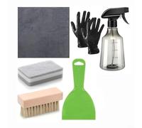 Set completo per la pulizia delle lapidi, 7 pezzi, con raschietto verde, spazzola con setole spray, bottiglie, guanti e spugna per la manutenzione di pietre e marmo