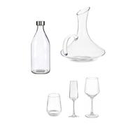 Set Completo per una Tavola di 12 persone di bicchieri acqua calici fluit e vino con decanter e bottiglia 38 Pezzi in Vetro Design Moderno Elegante per Cena, Festa, Ricevimenti