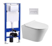 Set completo per WC sospeso, con cassetta di risciacquo a incasso, piastra di comando per WC, senza odori, con sistema di abbassamento automatico Soft-Close, coperchio UF, con rivestimento Nano