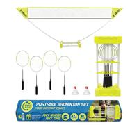 Set completo portatile da badminton grande, installazione facile e veloce, 4 racchette, 2 volani per uccelli, 1 rete e telaio per palo da badmington, per giochi in giardino, parco e spiaggia