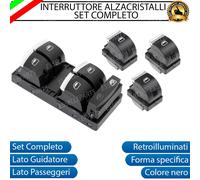 SET COMPLETO PULSANTIERA PULSANTI ALZACRISTALLI NERO CROMATO PER AUDI A4 B6
