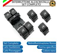 SET COMPLETO PULSANTIERA PULSANTI ALZACRISTALLI NERO CROMATO PER VW POLO 6R 6C1