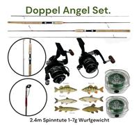 Set Completo Spinnfischen 2x 2,4m Carbonio Rute 2 Rotoli 2x Spago Duro Predatore