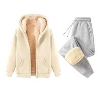 Set Completo Tuta da Donna in Pile con Fodera - 2 Pezzi - Pantaloni da Jogger per Donna a Gamba Dritta Caldi per l'Inverno - Tuta Termica con Cappuccio in Pile con Vestibilità Sciolta - Abbigliamento