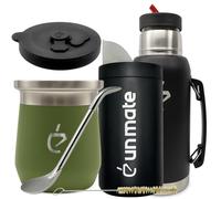 Set Completo Yerba Mate Thermolid DualFlow PRO Forest Green - Thermos 1000 ml, Mate Térmico 230 ml, Bombilla, Yerbera 250 g, Spazzolino, Elegante Confezione Regalo (Verde)