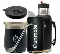 Set Completo Yerba Mate Thermolid DualFlow PRO Obsidian Black - Thermos 1000 ml, Mate Térmico 230 ml, Bombilla, Yerbera 250 g, Spazzolino, Elegante Confezione Regalo (Nero)