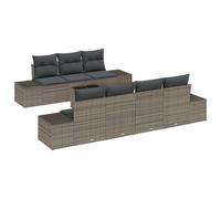 Set componibile 8 pezzi con cuscini imbottiti polyrattan anticiclone Grigio | Set Divano da Giardino in Polyrattan con 8 Cuscini Grigio Completo Salotto Esterno Impermeabile Relax Terrazza