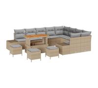 Set componibile in polirattan con protezione UV per esterno moderno 13 | Set Divano da Giardino 13 Pezzi con Cuscino Beige Polyrattan Modulare con Tavolo Acciaio Legno Acacia per Terrazza Balcone