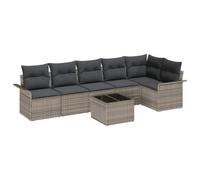Set componibile in polirattan per terrazza balcone Grigio 7 pezzi | Set Divano da Giardino 7 Pezzi con Cuscino Grigio Poly Rattan Salotto Modulare Impermeabile per Terrazza Balcone