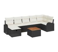 Set componibile in poly rattan nero per esterno 8 pezzi modanatura 64.6 | Set Divano da Giardino 8 pezzi con Cuscino Nero Poly Rattan Completo Salotto Esterno Acacia Resistente